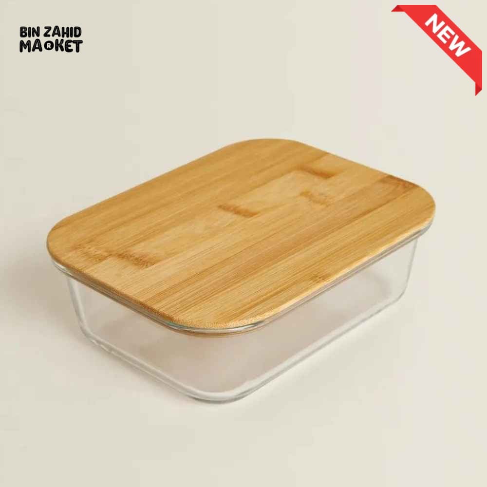GLASS FOOD STORAGE CONTAINERS WITH NATURAL BAMBOO LIDS-3 PIECE