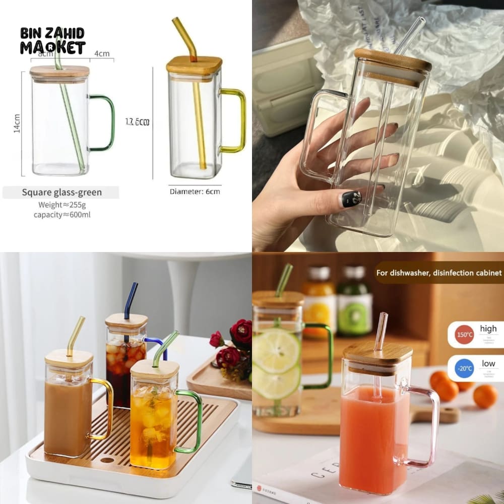 GLASS MUG WITH LID & STRAW