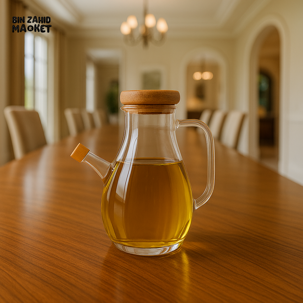 GLASS OIL DISPENSER WITH WOODEN LID AND HANDLE - 800ML BG45052