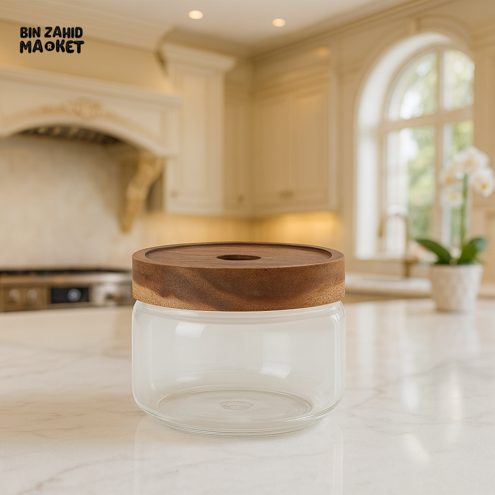 GLASS STORAGE JAR WITH WOODEN LID BG45022