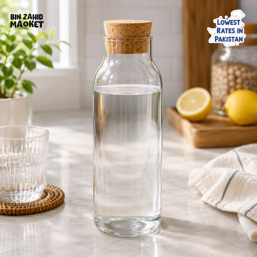 GLASS WATER BOTTLE WITH CORK LID - SIMPLE