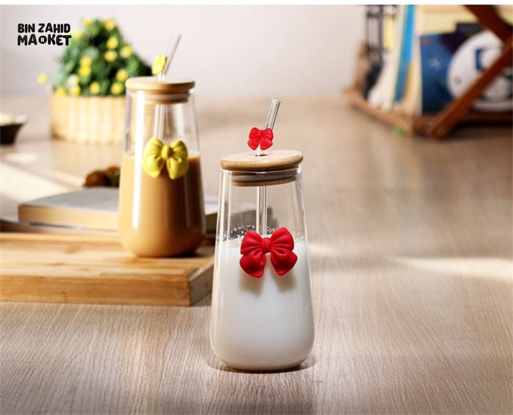 GLASSIUM BOW MUG WITH STRAW - 500ML