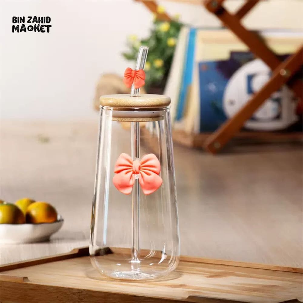 GLASSIUM BOW MUG WITH STRAW - 500ML