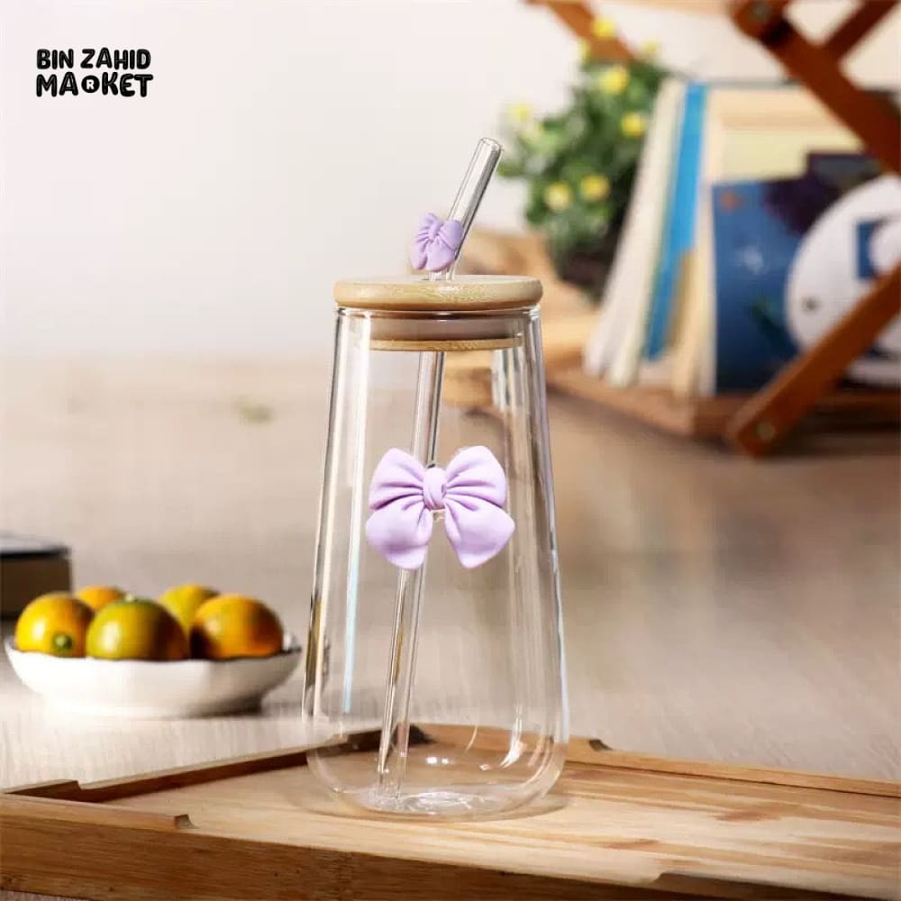 GLASSIUM BOW MUG WITH STRAW - 500ML