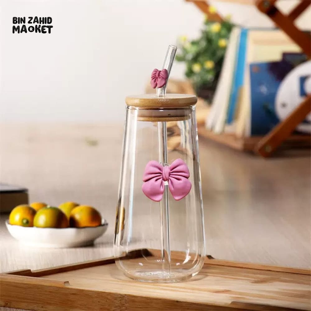 GLASSIUM BOW MUG WITH STRAW - 500ML