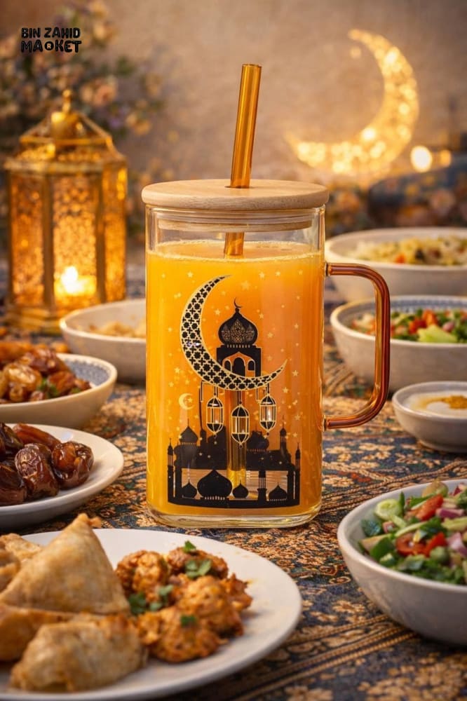LUXURY IFTAR TABLE GLASS MUG WITH STRAW 350ML