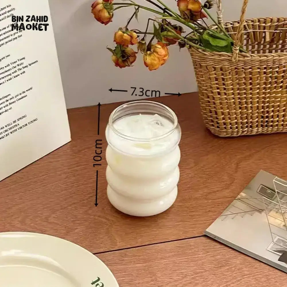 Creative Wooden Lid Glass Cup with Straw Bowtie Decor Wave Style Mug Microwave Safe Transparent Glass Drinkware for Women Girls