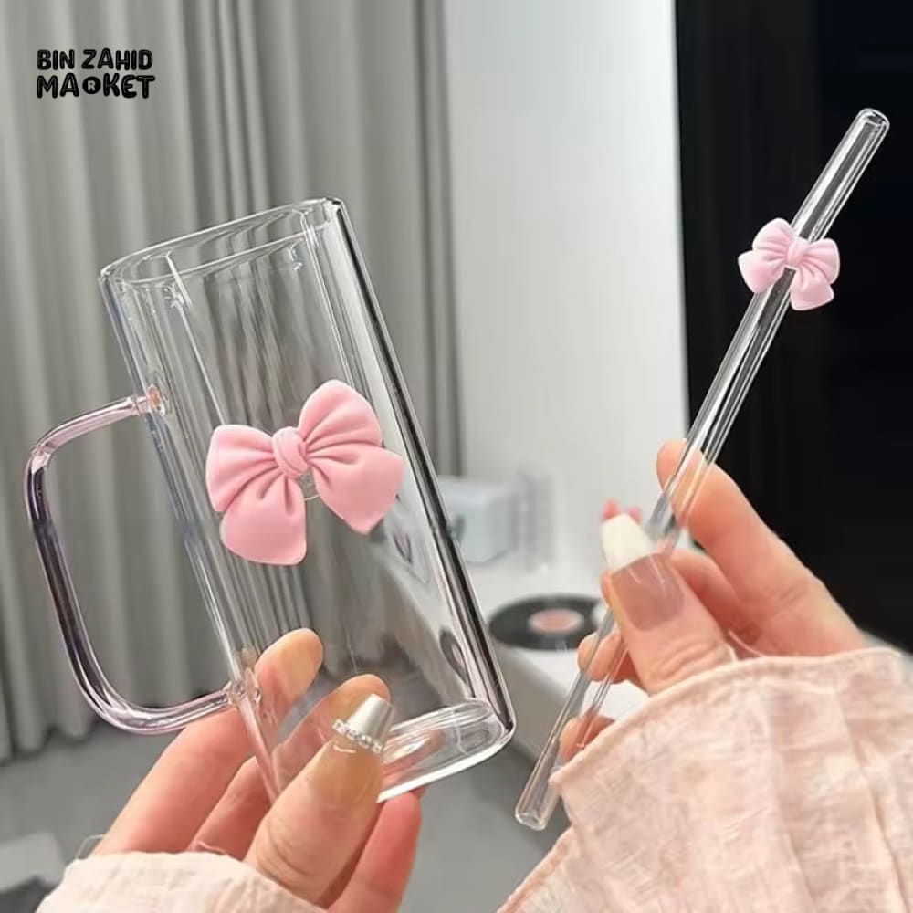 GLASSLUX BOW TUMBLER MUG WITH STRAW - 400ML