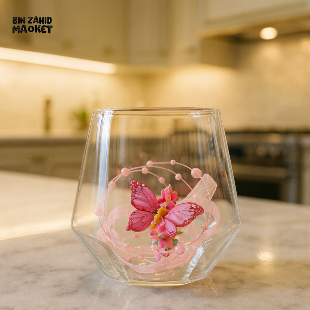 GLASSLUX DOUBLE-WALL GLASS COFFEE CUP – BUTTERFLY DESIGN HEAT RESISTANT