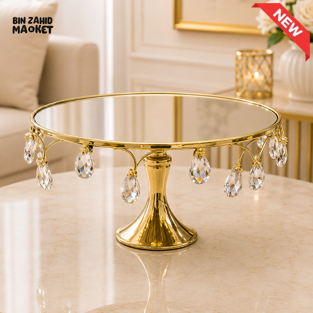 GOLD CRYSTAL DROP MIRRORED PEDESTAL DISPLAY STAND