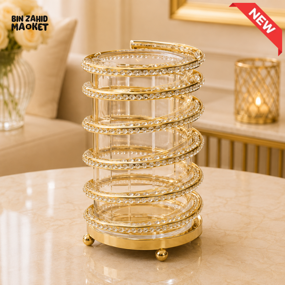 GOLD CRYSTAL SPIRAL GLASS DECORATIVE HOLDER - LARGE