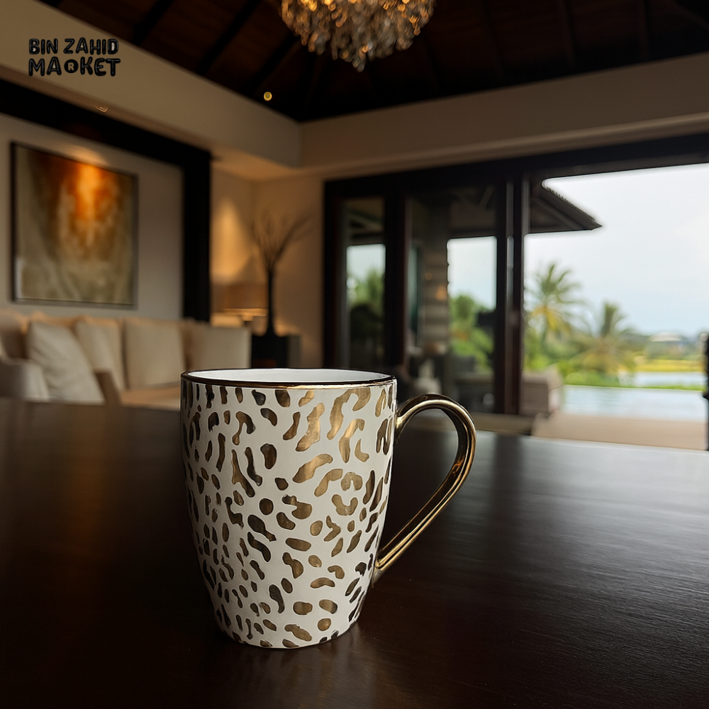 GOLD LEOPARD PRINT CERAMIC MUG