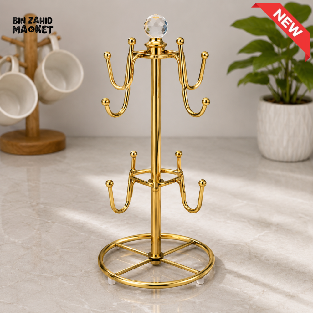 GOLD METAL CUP HOLDER STAND WITH CRYSTAL TOP