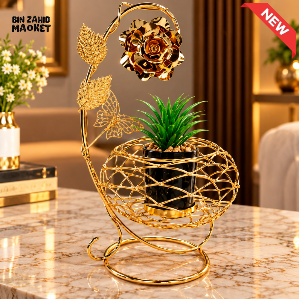 GOLD METAL FLOWER DESIGN ARTIFICIAL PLANT HOLDER - Artificial Plants & Flowers