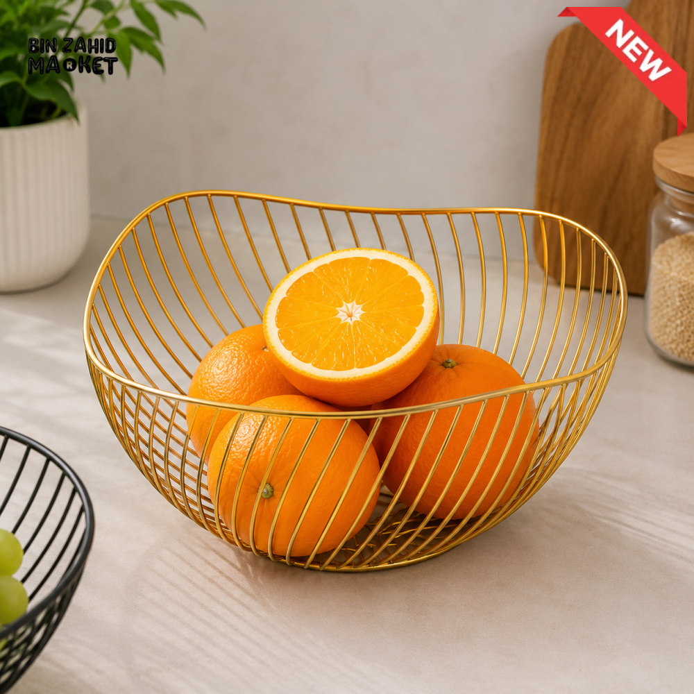 GOLD METAL WIRE FRUIT BASKET FOR KITCHEN COUNTERTOP