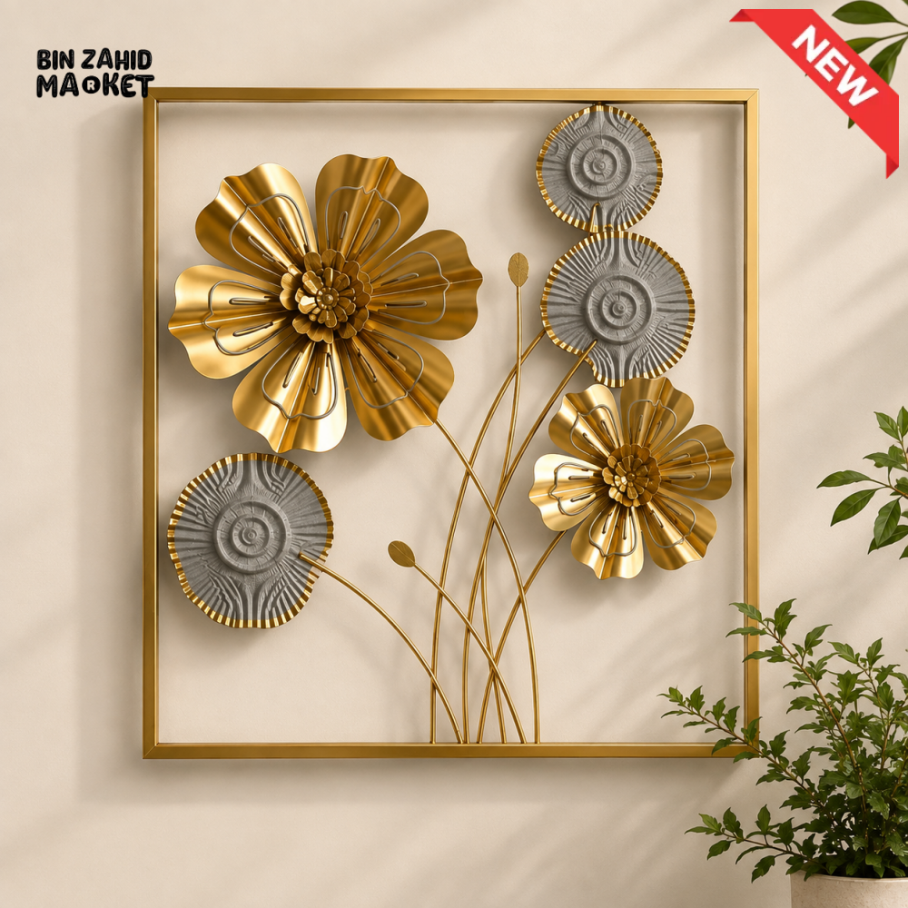 GOLD & SILVER 3D FLORAL METAL WALL DECOR