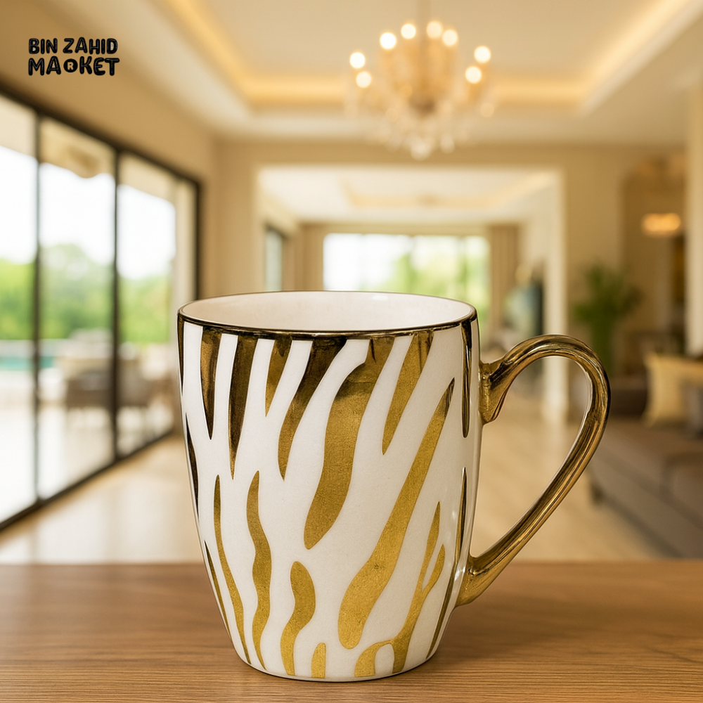 GOLD ZEBRA STRIPE CERAMIC MUG