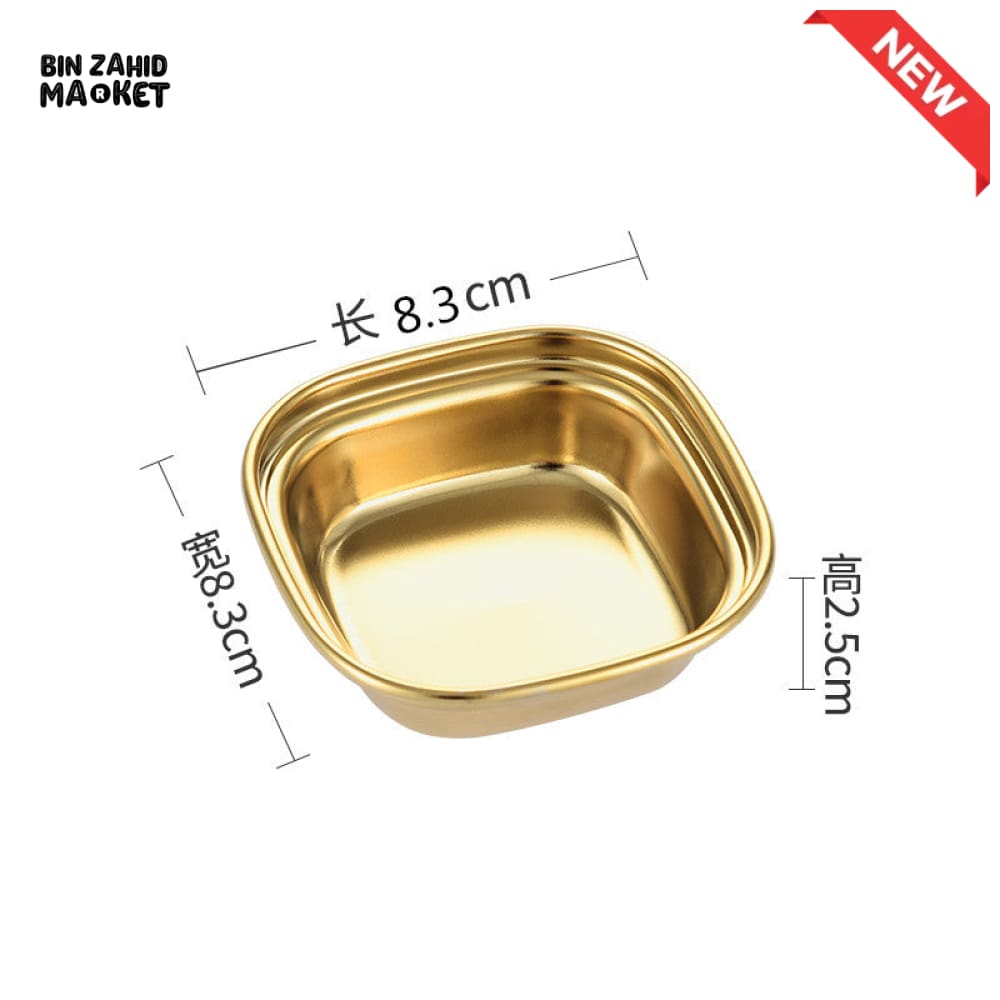 GOLDEN 3 PARTITION STAINLESS STEEL DIP BOWLS – LUXURY SAUCE PLATE & SEASONING TRAY FOR BBQ VINEGAR SPICES KETCHUP SALT