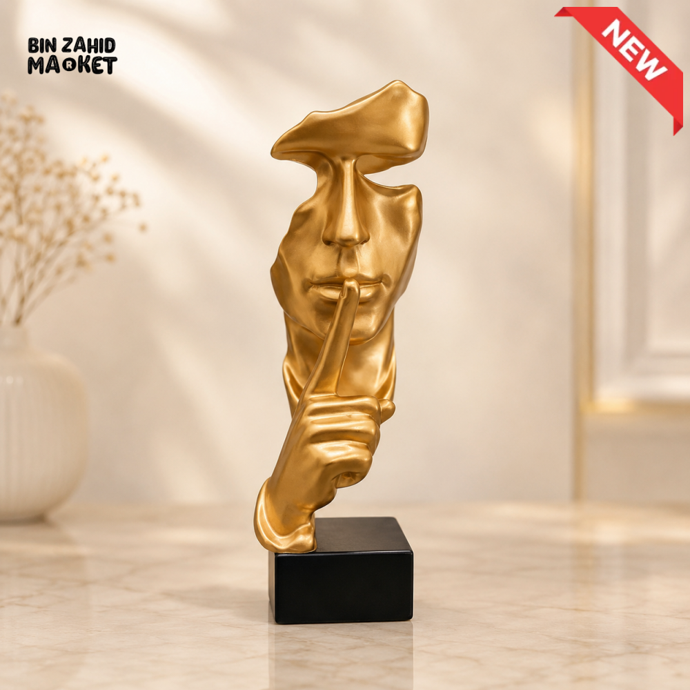 GOLDEN ABSTRACT SILENCE FACE SCULPTURE