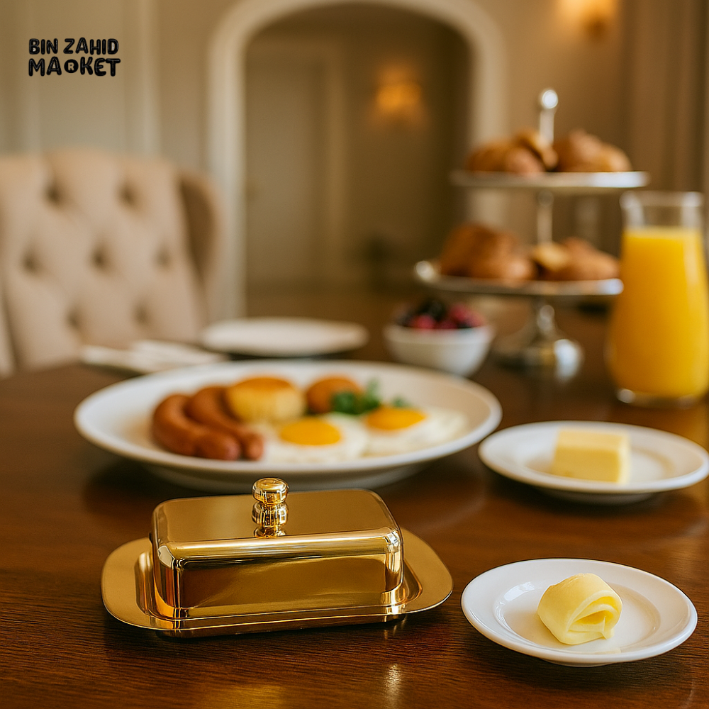 GOLDEN BUTTER DISH FOR LUXURY BREAKFAST TABLE – ELEGANT SERVING BOX