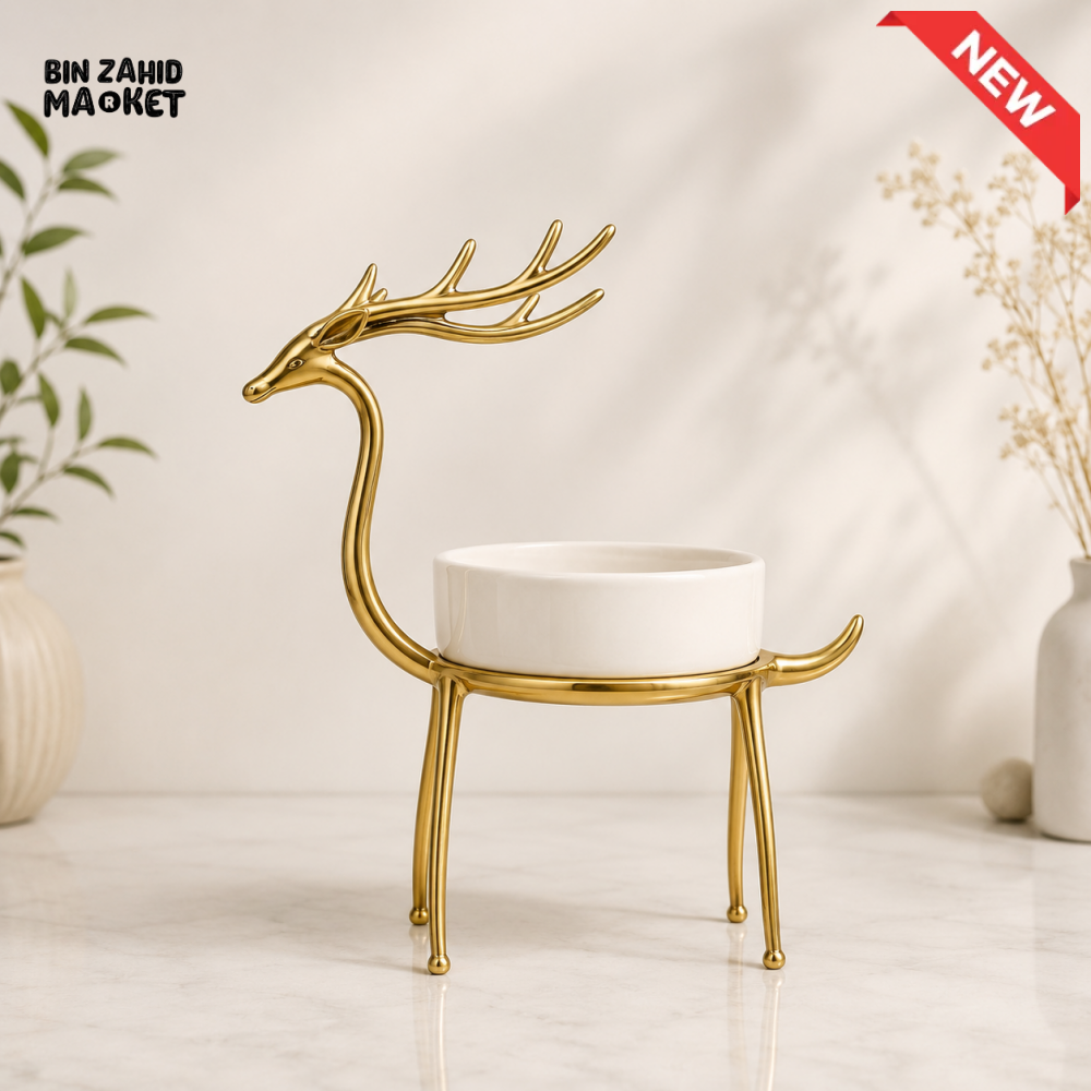GOLDEN DEER DECORATIVE BOWL WITH STAND