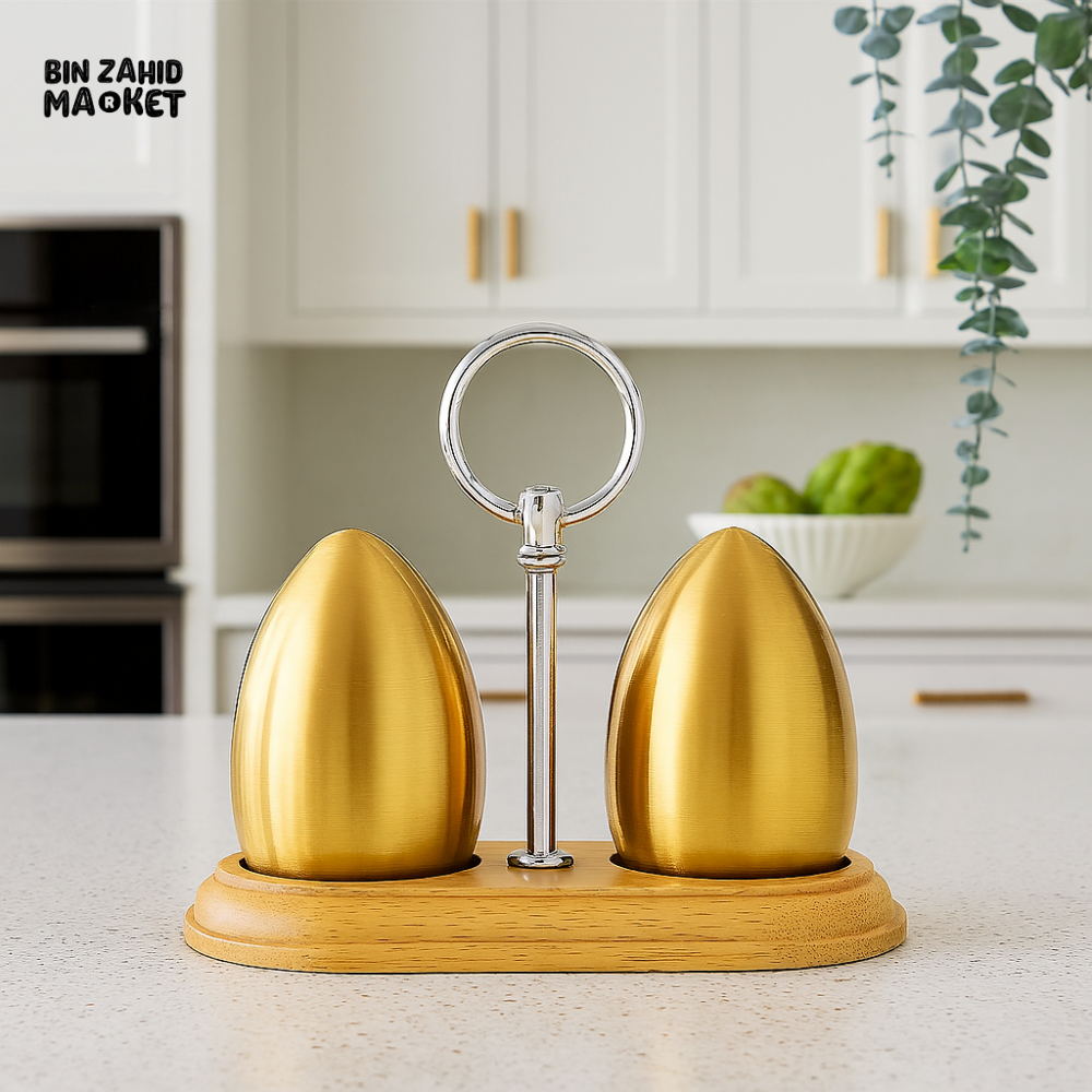 GOLDEN EGG SALT AND PEPPER SHAKER SET – LUXURY KITCHEN DECOR