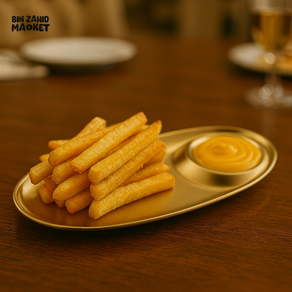 GOLDEN FRIES AND DIP SERVING TRAY – LUXURY SNACK PLATTER FOR DINING TABLE