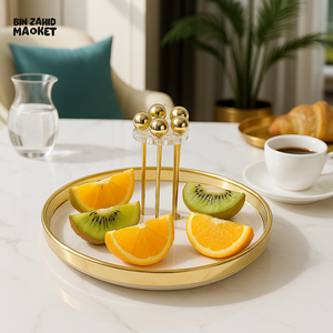 GOLDEN FRUIT SKEWER SET ON LUXURY TRAY – ELEGANT BREAKFAST DISPLAY FOR VILLAS & HOTELS - WHITE