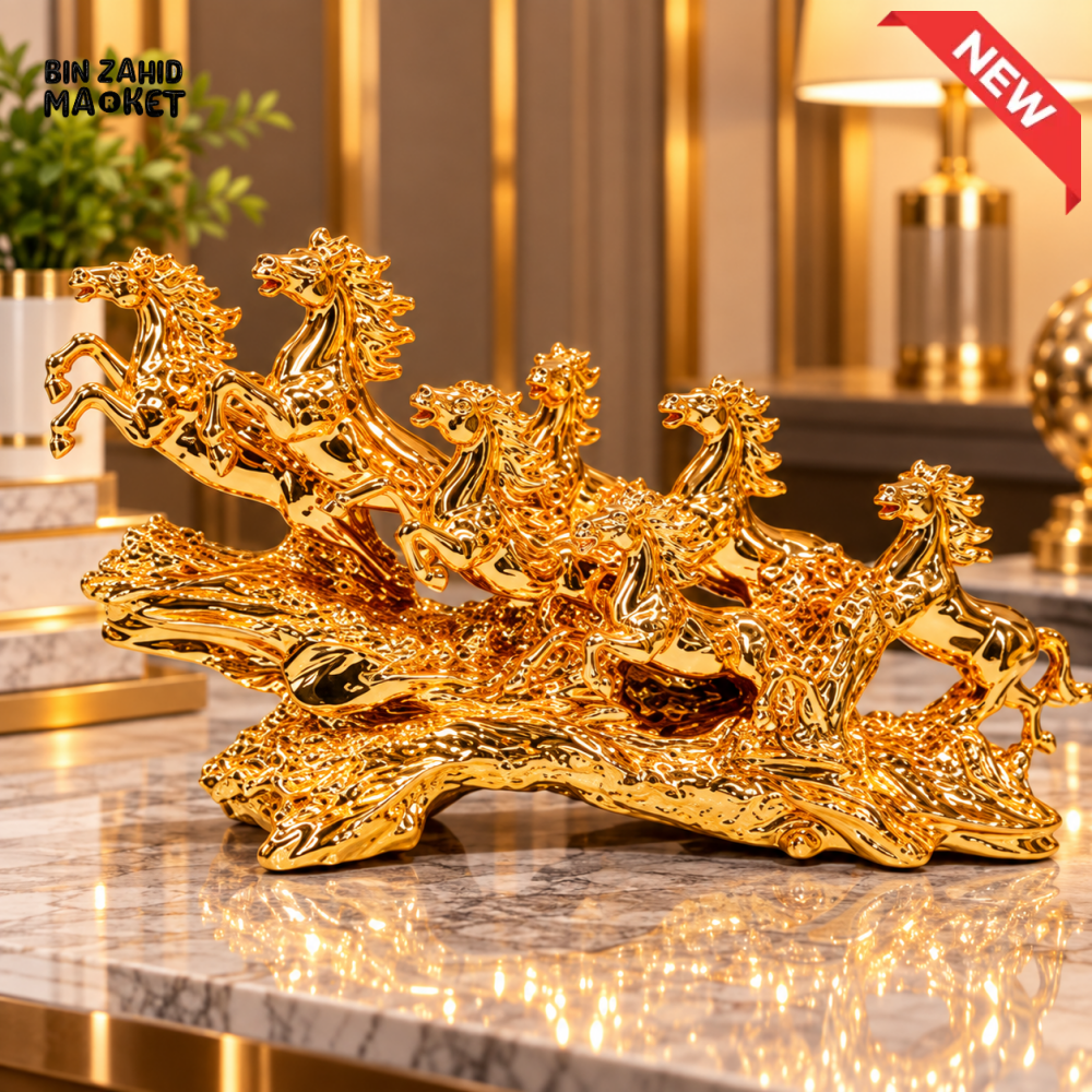 GOLDEN GALLOPING HORSES DECORATIVE SHOWPIECE