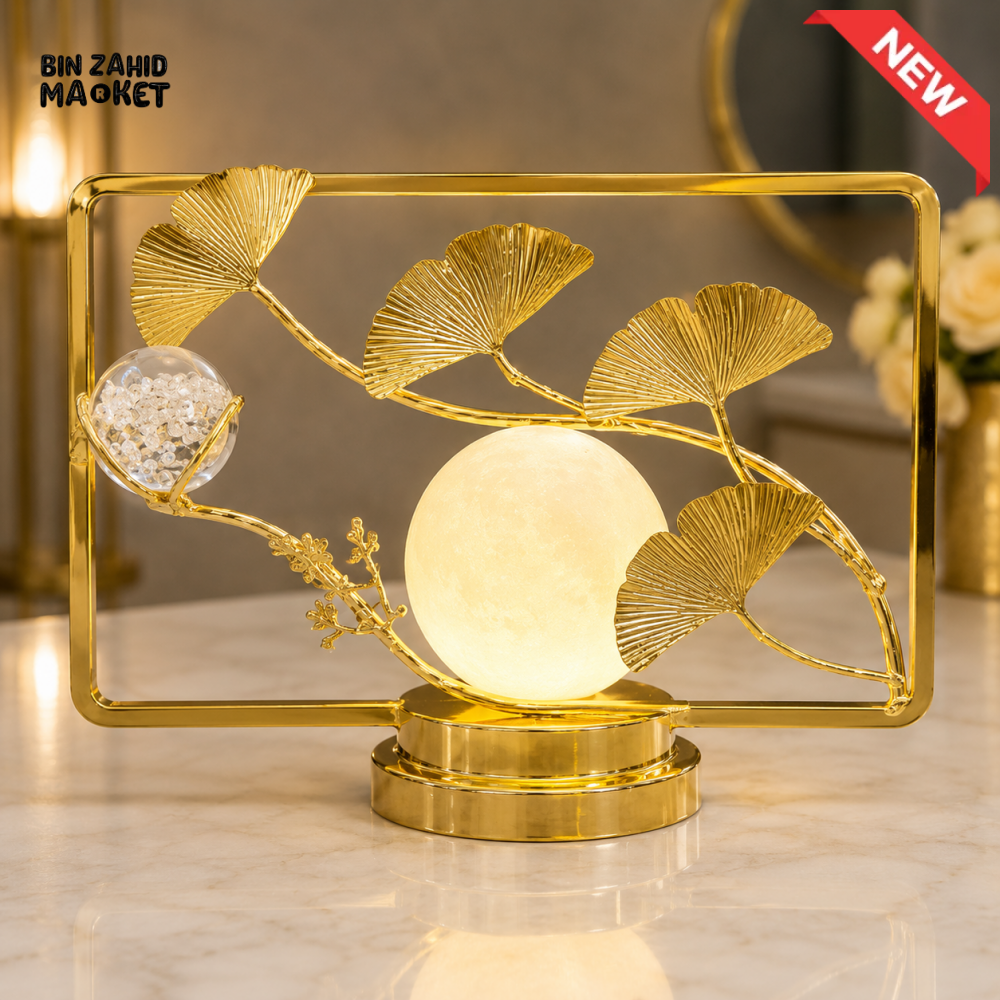 GOLDEN GINKGO LEAF MOON ORB DECORATIVE LAMP