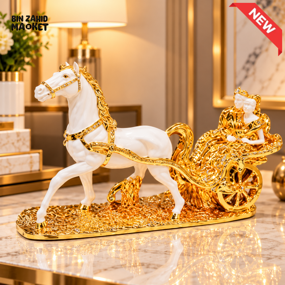 GOLDEN HORSE CARRIAGE DECORATIVE SHOWPIECE
