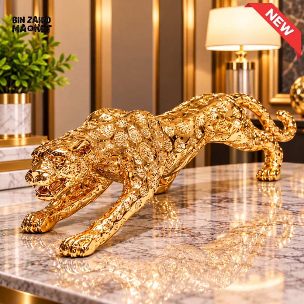 GOLDEN POUNCING LEOPARD DECORATIVE SHOWPIECE