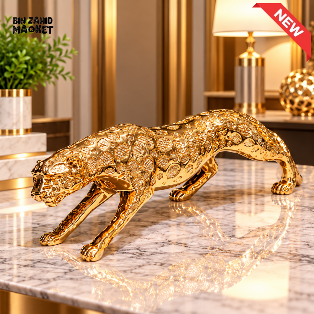 GOLDEN PROWLING LEOPARD DECORATIVE SHOWPIECE