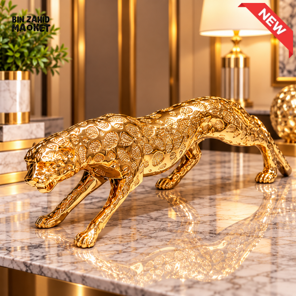 GOLDEN PROWLING LEOPARD DECORATIVE SHOWPIECE