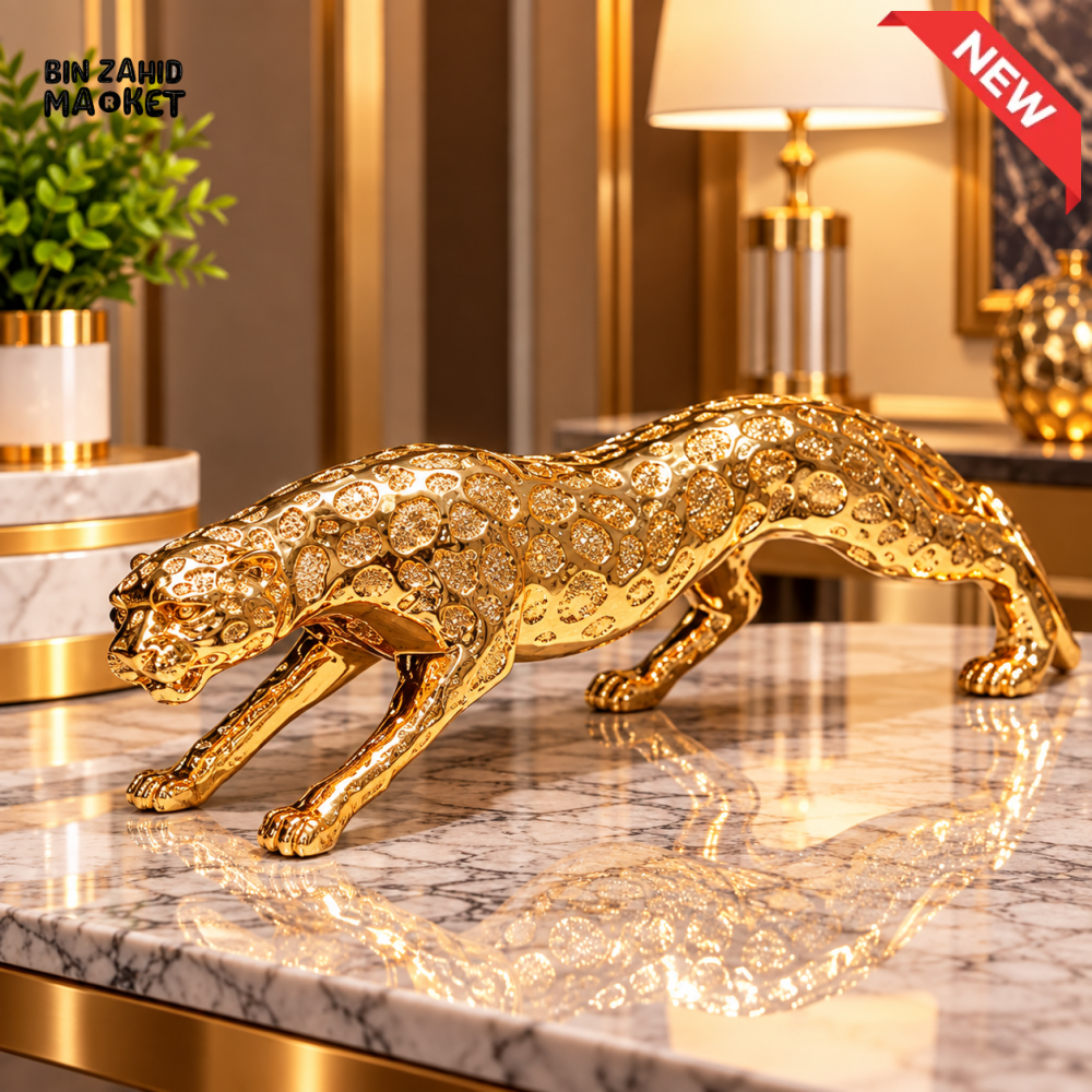 GOLDEN PROWLING LEOPARD DECORATIVE SHOWPIECE