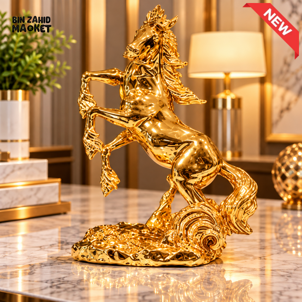 GOLDEN REARING HORSE DECORATIVE SHOWPIECE