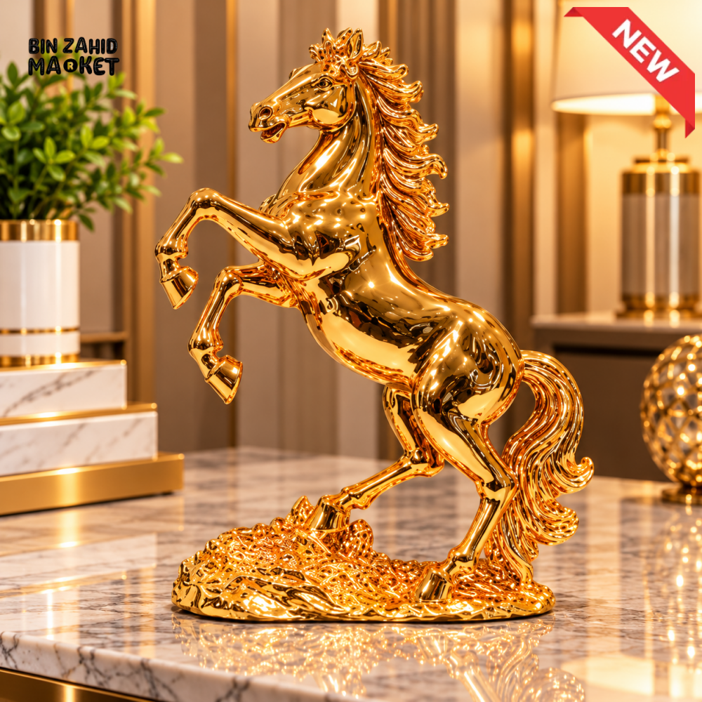 GOLDEN REARING HORSE DECORATIVE SHOWPIECE