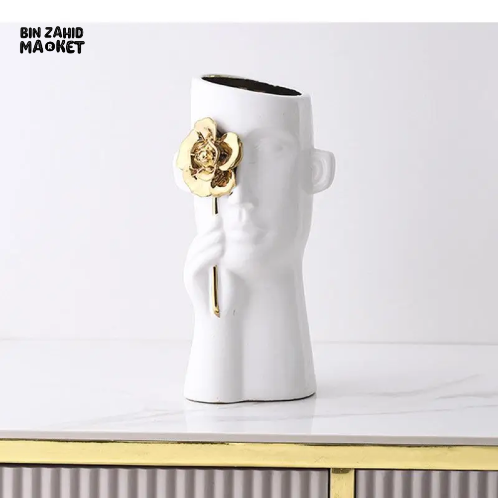 GOLDEN ROSE CERAMIC VASE - MODERN DESK DECOR & FLOWER ARRANGEMENT