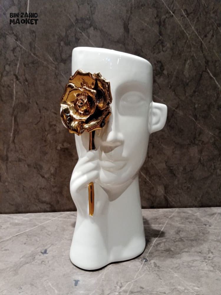 GOLDEN ROSE CERAMIC VASE - MODERN DESK DECOR & FLOWER ARRANGEMENT