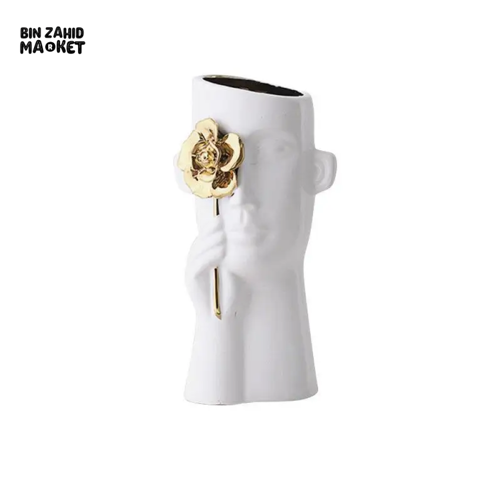 GOLDEN ROSE CERAMIC VASE - MODERN DESK DECOR & FLOWER ARRANGEMENT
