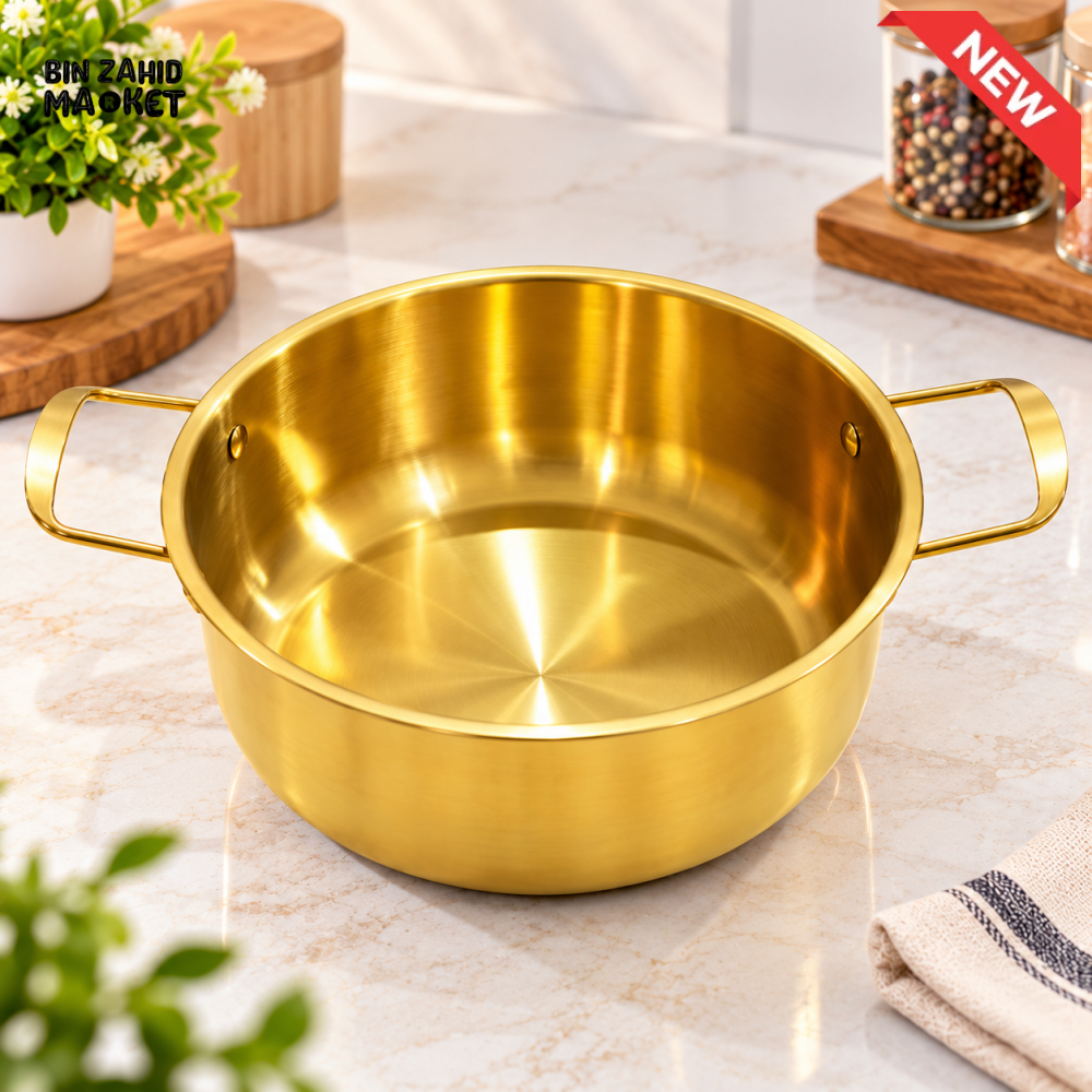 GOLDEN STAINLESS STEEL DOUBLE HANDLE COOKING POT