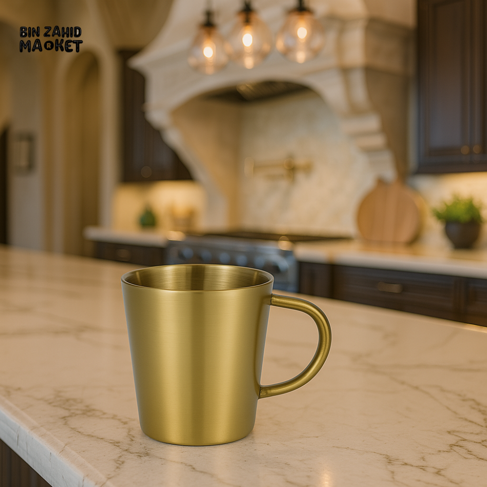 GOLDEN STAINLESS STEEL TEA CUP 300ML | LUXURY GOLDEN FINISH MUG FOR HOT BEVERAGES