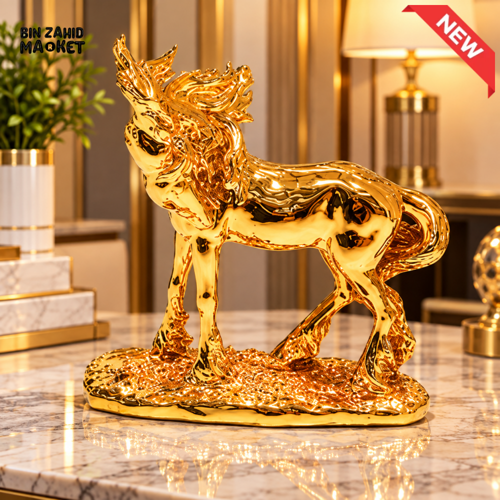 GOLDEN STANDING HORSE DECORATIVE SHOWPIECE