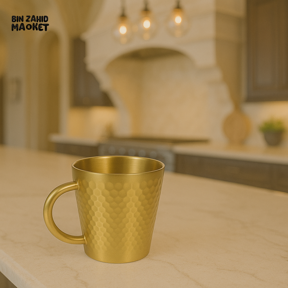 GOLDEN TEA CUP 300ML | LUXURY STAINLESS STEEL GOLD FINISH MUG FOR HOT DRINKS