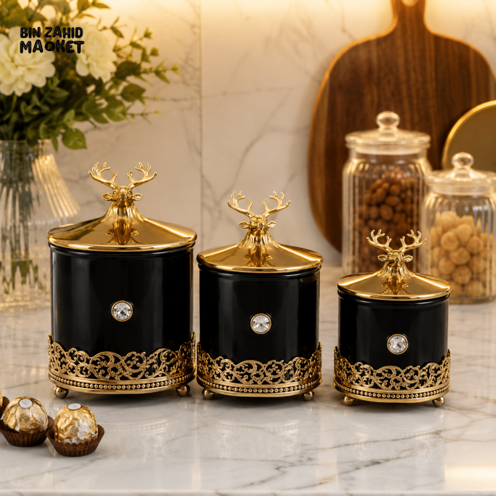 GOLD LUXA 3 PCS GLASS CANDY SET