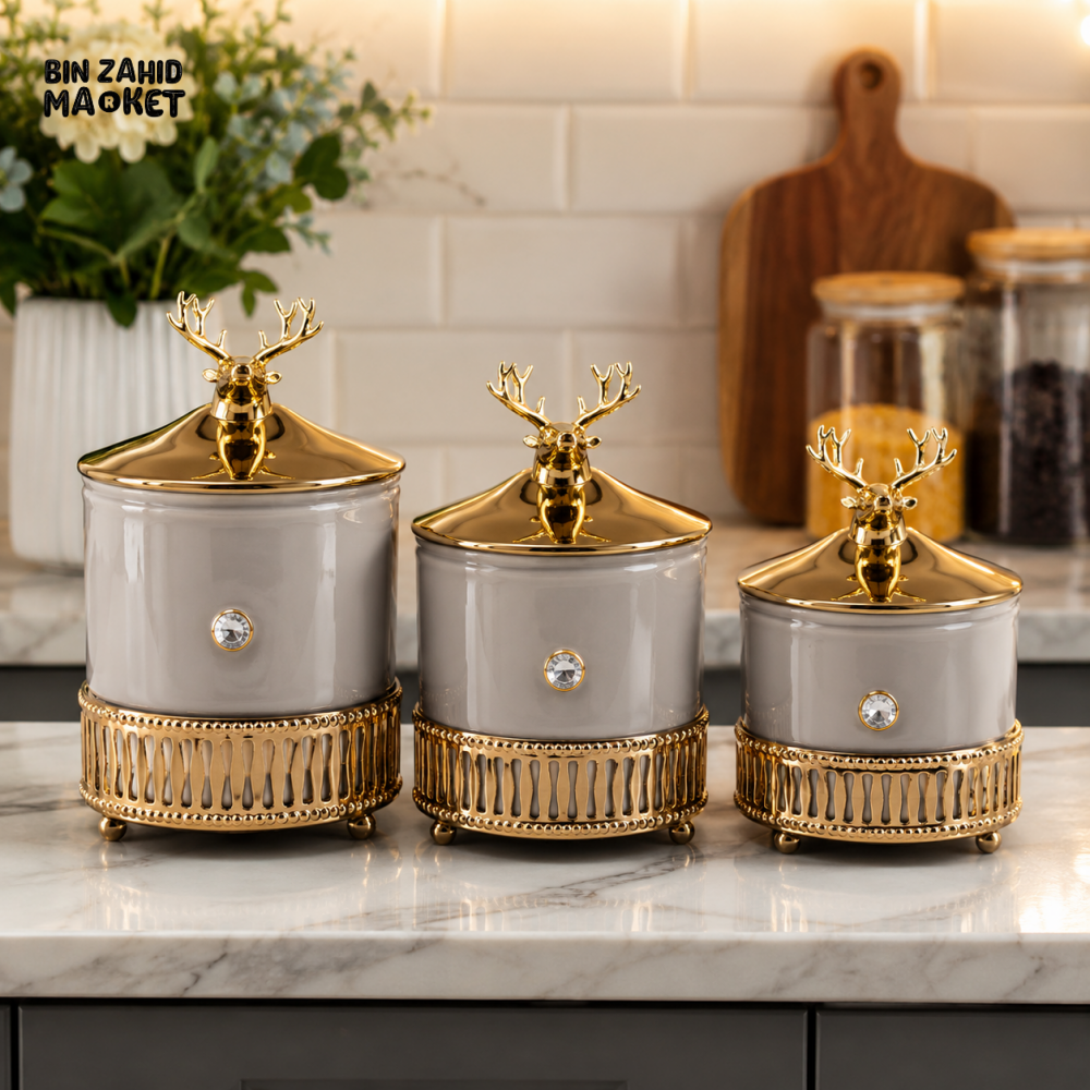GOLD LUXA 3 PCS GLASS CANDY SET