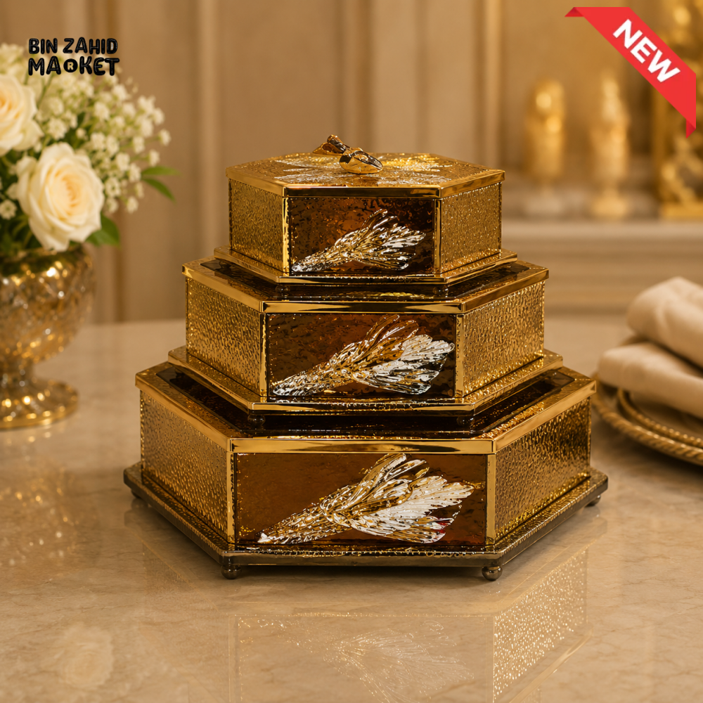 GOLDLUXA 3-PIECE DECORATIVE STORAGE BOX SET - HEXAGONAL SHAPE