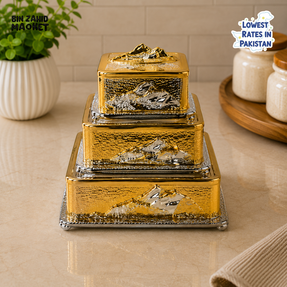 GOLDLUXA 3-PIECE DECORATIVE STORAGE BOX SET - SQUARE SHAPE