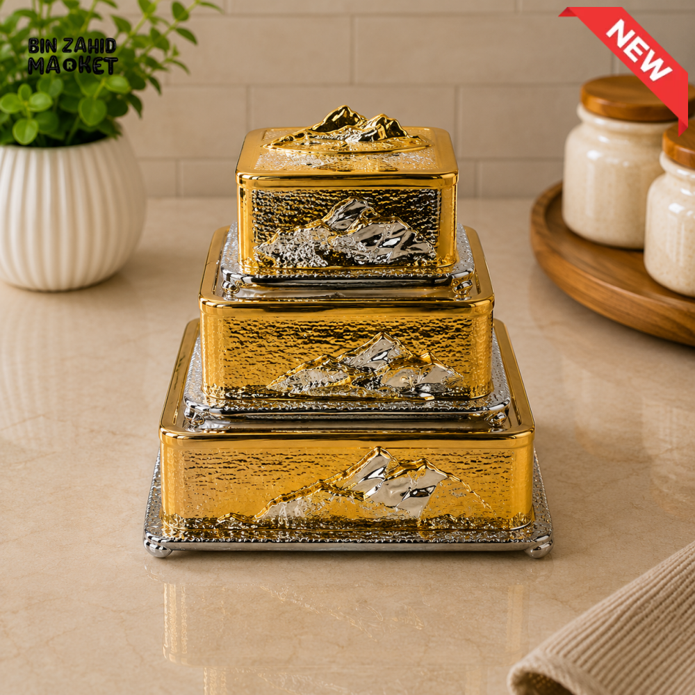 GOLDLUXA 3-PIECE DECORATIVE STORAGE BOX SET - SQUARE SHAPE