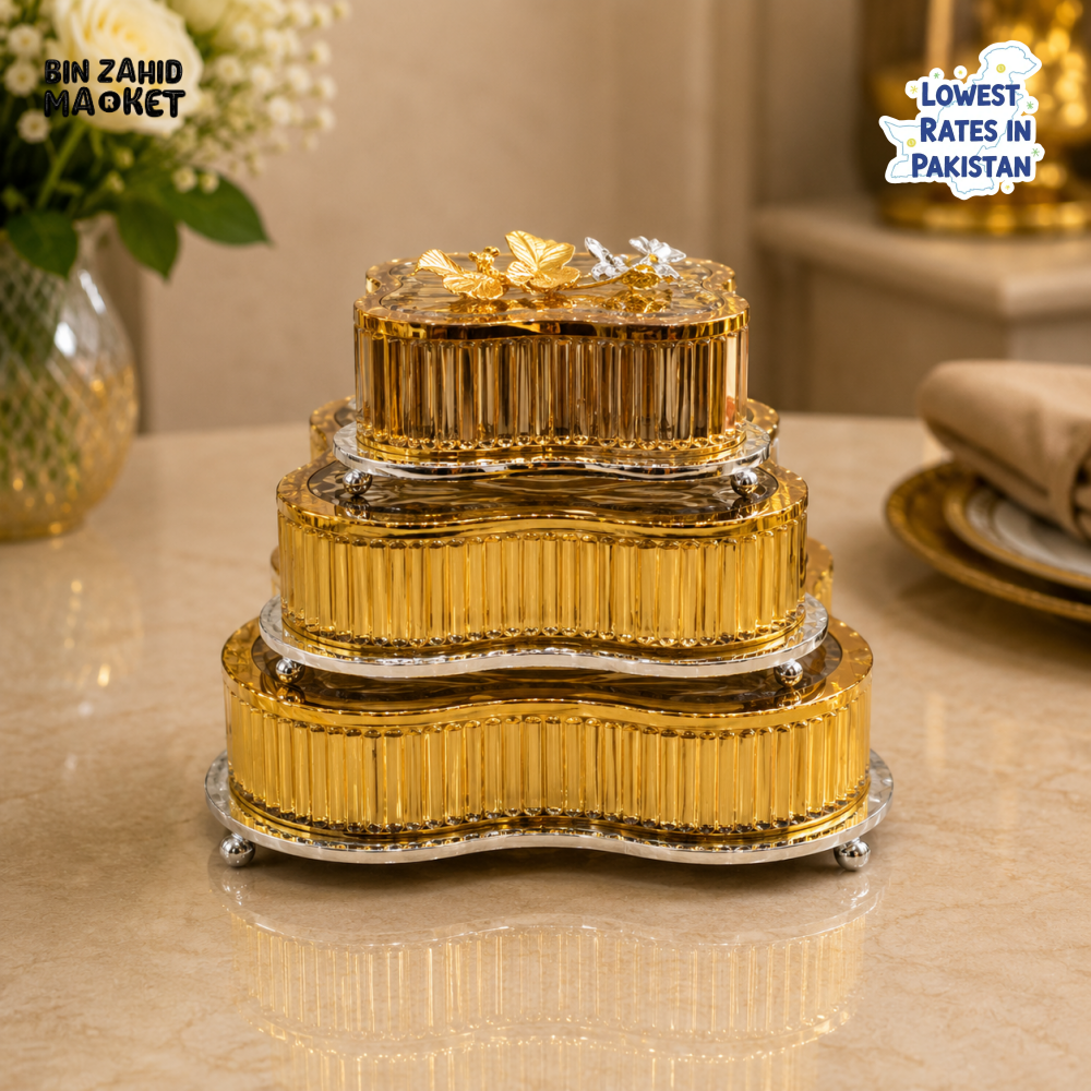 GOLDLUXA 3-PIECE DECORATIVE STORAGE BOX SET - WAVE SHAPE